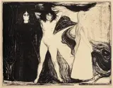 Edvard Munch, Kvinnen, Litografi trykket i svart på middels tynt beige