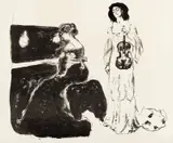 Edvard Munch, Fiolinkonserten, Litografi trykket i svart på middels tynt hvitt