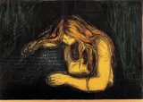 Edvard Munch, Vampyr II, Fargelitografi og fargetresnitt trykket i svart,