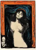 Edvard Munch, Madonna, Litografi trykket i svart, rødt, blått og