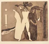 Edvard Munch, Kvinnen II, Radering trykket i gråsvart på middels tykt