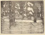 Edvard Munch, Granskog i snø, Tresnitt trykket i svart på middels tynt gulhvitt