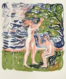 Edvard Munch, Nøytralien, Fargelitografi trykket i mørkeblått, rosa og