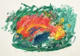 Jakob Weidemann, Komposisjon, 1988, Litografi med håndkolorering, lysmål
