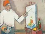 Hans Finne-Grønn, Selvportrett ved staffeliet, Olje på lerret