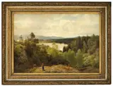 Hans Gude, Åsterudtjernet, utsikt over Ringerike, 1878, Olje på lerret