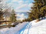 Peder Mønsted, Kvinne i vinterlandskap, Langseth, Lillehamme, 1919, Olje på lerret