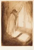 Edvard Munch, Piken ved vinduet, Radering trykket i brunt på middels tykt gulhvitt