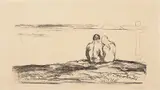 Edvard Munch, Måneoppgang, Litografi trykket i svart på middels tykt gulhvitt