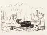 Edvard Munch, Omega og dådyret, Litografi trykket i svart på tykt hvitt papir