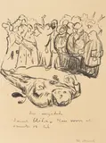 Edvard Munch, Karikatur: Den Myrdede, Litografi trykket i svart på middels tynt gulhvitt