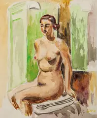 John Savio, Sittende akt, 1937, Blyant og akvarell på papir, lysmål