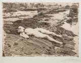Anders Zorn, På sanden, Radering trykket på middels tynt gulhvitt papir