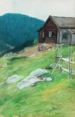 Lars Jorde, Fjellgård, 1893, Akvarell på papir, lysmål