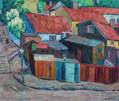 Ola Abrahamsson, Røde tak, fra Hammersborg, 1913, Olje på lerret