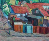 Ola Abrahamsson, Røde tak, fra Hammersborg, 1913, Olje på lerret