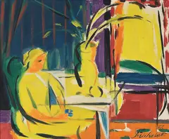 Johan Fredrik Michelet, Vårtema i gult, 1956, Olje på plate