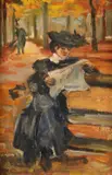 Cor Noltee, Untitled, Oil on canvas with an impressionistic depiction of a seated lady reading a newspape