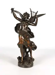 Louis Moreau, Sculpture of a woman with Lyre, bronze and metal sculptures