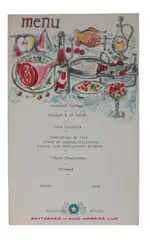 Kees van Dongen, 28 gelithografeerde menukaarten Rotterdam- Zuid Amerika Lijn (1962), lithographed menus