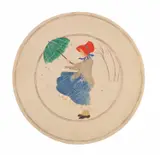 Rie Cramer, Meisje met paraplu in de wind (Aquarel), Watercolour – Girl with Umbrella in the Wind Original watercolour depicting a girl with an