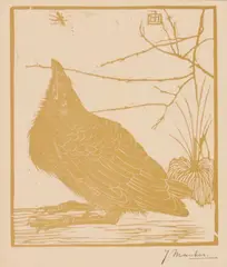 Jan Mankes, Kleine kraai kijkend naar mugje 1918 (Houtsnede), 1918, woodcut