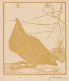 Jan Mankes, Kleine kraai kijkend naar mugje 1918 (Houtsnede)