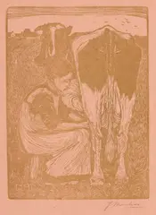 Jan Mankes, De koemelkster 1914 (Houtsnede), 1914, woodcut