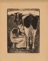 Jan Mankes, De koemelkster 1914 (Houtsnede), 1914, Woodcut