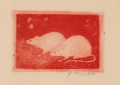 Jan Mankes, 2 Muizen in het Gras 1916 (Ets), 1914, etching