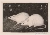 Jan Mankes, 2 Muizen in het Gras 1916 (Ets), 1914, Etching