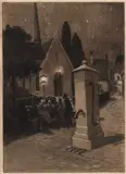 Jan Sluijters, Kerkplein onder de Sterrenhemel (Potlood/Waterverf/Inkt), Inkt) Jan Sluijters – Kerkplein onder de sterrenhemel