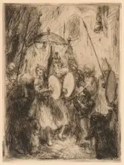 Marius Bauer, Optocht met muzikanten (Ets), Etching