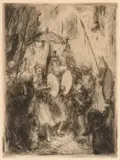 Marius Bauer, Optocht met muzikanten (Ets), Etching