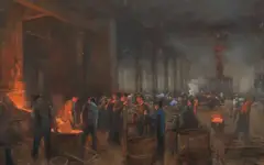 Herman Heijenbrock, Staalarbeiders in een fabriek circa 1920 (Pastel), Pastel op papier