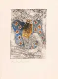 Anton Heyboer, Gedrukte voorstelling met tekst en figuur 1996 (Ets), etching on handmade paper Signed “Anton Heyboer” in pencil Etching in mixed media on ha