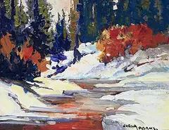 Sheila Adams, Untitled - Winter Stream, acrylic on canvas board