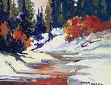 Sheila Adams, Untitled - Winter Stream, acrylic on canvas board