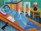 Fritzner Alphonse, Dishabille Blue Lady, acrylic on canvas