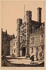 Sybil Andrews, Christ's College, Cambridge, etching on paper