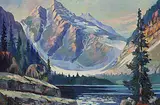 Charles F. Barker, Untitled - Mountain Lake, oil on wood board