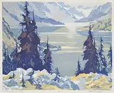 A.C. and Barbara Leighton - Barleigh, Moraine Lake #2/100, colour wood block on paper