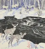 A.C. and Barbara Leighton - Barleigh, Deer, Kananaskis #76/100, colour wood block on paper