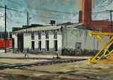 William Roy Brownridge, Stationary Boiler Building, Calgary, Alyth Yards, 1975, acrylic on wood board