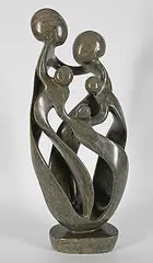 Daniel Chidoti, Untitled - Family of Five, grey and brown stone carving