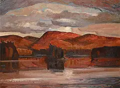 Walter Jackson Coucill, Nocturne in Autumn [Oxtongue Lake Haliburton], 1975, oil on canvas board