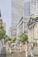 Alina Dabrowska, Untitled - Sunny Day on Stephen Avenue, watercolour and graphite on paper