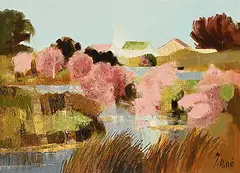 Jacques Dollé, Paysage aux Tamaris, oil on canvas