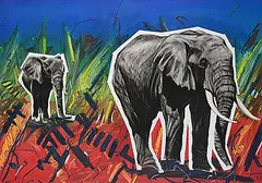 Maureen Enns, 80 Pounder, Amboseli, 1990, mixed media on paper