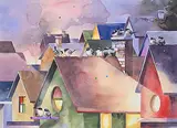 Alex Fong, Untitled - Rooftops, watercolour on paper